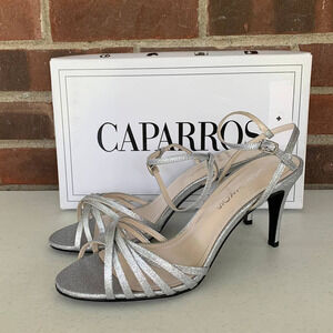 Caparros Quayliah Silver Flame Ankle Strap Heeled Sandals Women's US size 10M